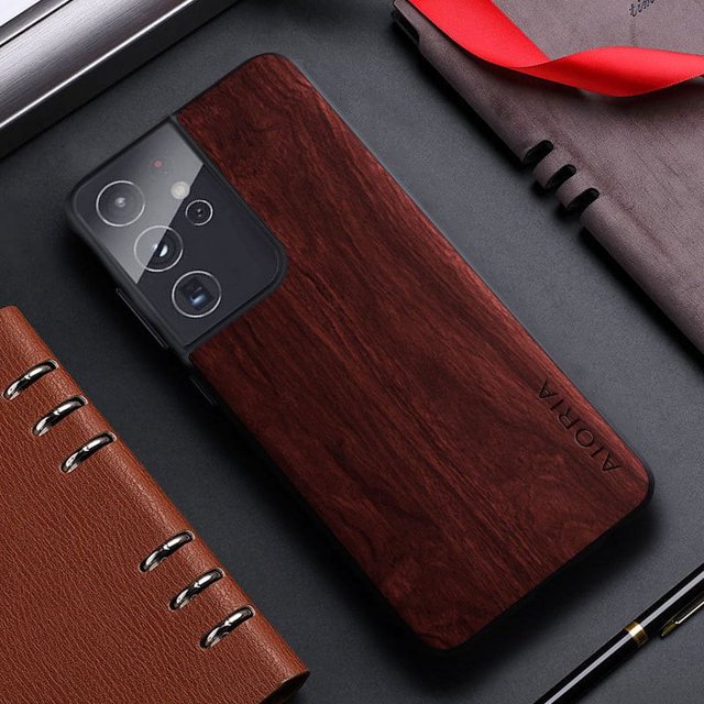 Bamboo Wood Pattern Leather Back Cover For Samsung Galaxy S21 S22 S20 Ultra Plus FE Phone Case