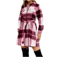 thumbnail image 3 of Women's Plaid Shacket 2024 Long Sleeve Button Up Flannel Shirt Winter Tartan Jacket Woolen Coats, 3 of 3