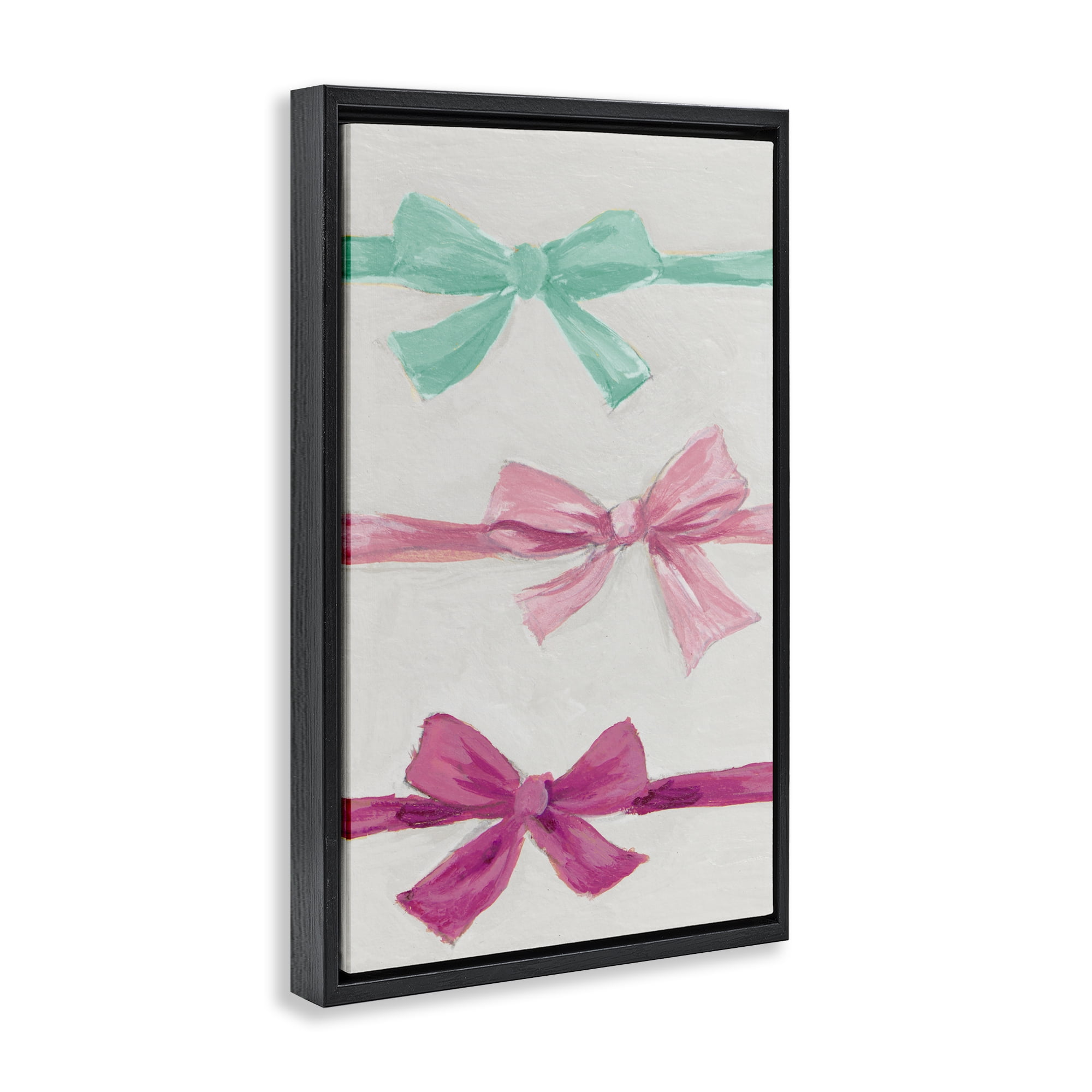 Stupell Industries Ribbon Bows Trio Black Framed Floater Canvas Wall Art, design by Lanie Loreth