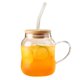 thumbnail image 1 of Vasos MarinaVida con tapas de bambú y pajitas, vasos de vidrio con asa para jugo, mojito, refresco, batidos, whisky, café helado, cócteles, té, redondos y suaves, 15 oz, 1 of 6