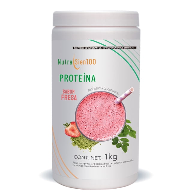 Proteína en polvo Nutrasien100 1Kg 22g Proteína Sabor Fresa Sin Azúcar