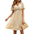 thumbnail image 2 of Lucakuins Vestidos con forro en A para mujer, manga corta, cuello en V, cintura alta, midi, fiesta, calle, vestido de verano Lucakuins moda, 2 of 9