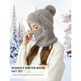 thumbnail image 3 of Mucky Cat Winter 3-in-1 Women's Balaclava Hat - Fleece Lined Beanie with Scarf & Neck Warmer, Cold Resistant Thermal Knitted Ski Mask for Ladies Gray, 3 of 6