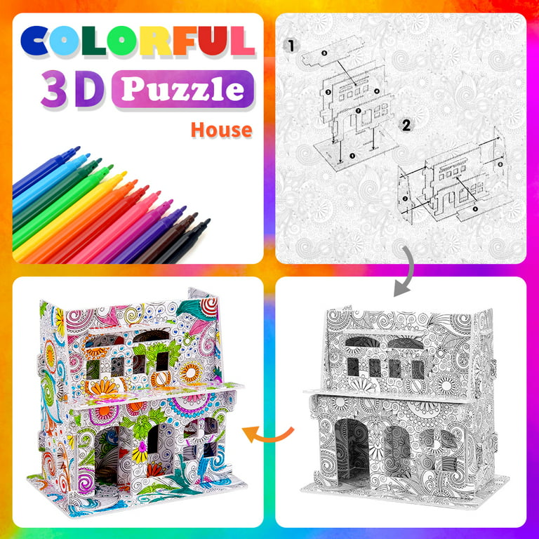 Dream Fun Painting Puzzle Toy for Girls Age 8-12,Coloring Pencils Gifts for  10-12 Year Old Girls Boys Arts Drawing Kit 3D Pens DIY Art Toys for 6-10  Year Old Kids Coloring Flowers