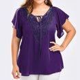 thumbnail image 2 of Sevevn Fashion Woman Casual V-Neck Solid Print Lace Short Sleeve T-Shirt Summer Plus Size Tops, 2 of 7