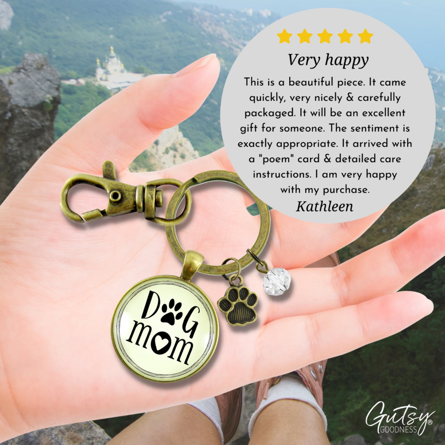 Dog Mom Keychain for Fur Mama Bronze Pendant Key Ring Pet Paw Charm
