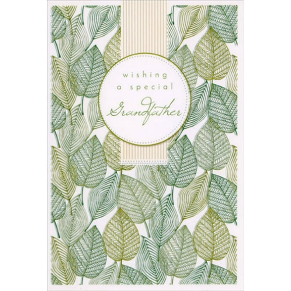 Pictura Green Leaves with Thin Line Patterns Birthday Card for Grandfather