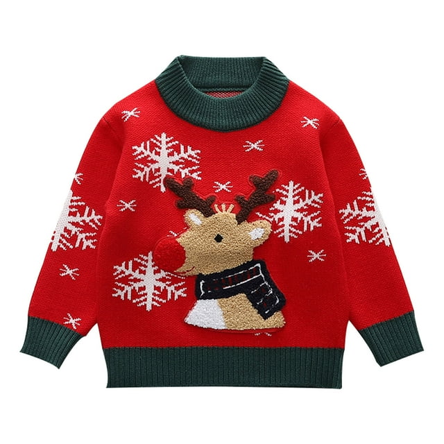 Suéter Para Niños Suéter Para Niños Suéter Otoño Invierno Niñas Suéter De Punto De Navidad Elk Top De Manga Larga Rojo Odeerbi LM103-7726