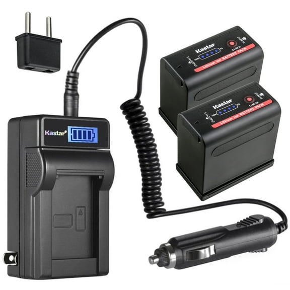Kastar 2-Pack BP-980G Pro Battery and LCD AC Charger Compatible with Canon Optura Pi, Ultura, Vistura, UC-V10 UC-V10Hi, UC-V20, UC-V30, UC-V100, UC-V200, UC-V300, UC-X1 UC-X1Hi, UC-X2 UC-X2Hi