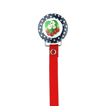 Strawberries with Navy Polka Dots 3D Pacifier Clip