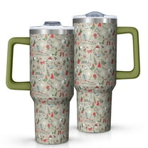 Gray Christmas Icon Pattern Tumbler with Handle and Lid,40oz Double Wall Vacuum Insulated Tumbler,Cups Gift for Women and Men