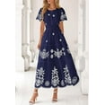 thumbnail image 3 of PRETTYGARDEN Boho Dresses for Women Summer Spring Casual Floral Short Sleeve V Neck Maxi Elastic Waist Dress Pockets, 3 of 10