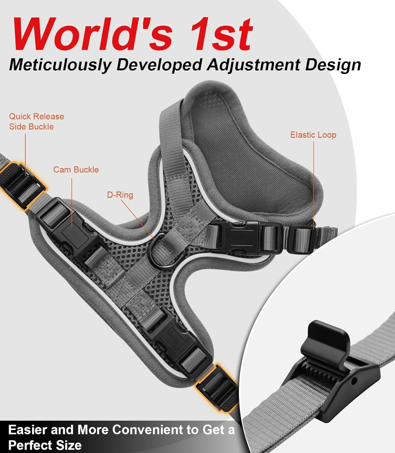 Cat Harness and Leash for Walking Escape Proof Soft Adjustable Cat Leash Breathable Comfortable Vest Easy to Wear Kitten Harness for Outdoor Travel (Grey, M (13-18lb))