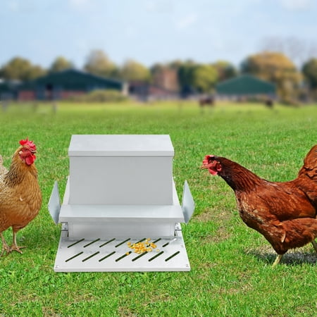 ToppiJoy 25lbs Capacity Large Automatic Treadle Feeder, 2 Metal Poultry Feeder No Waste Auto Food Dispenser Rat Proof with Lid Feeds 6-12 Poultry/Fowl for Chickens Pheasants