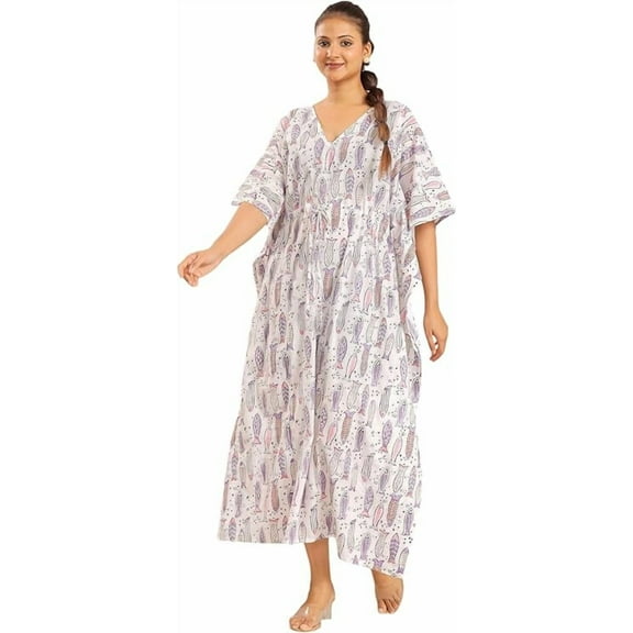 Women Cotton Kaftan Printed Boho Dress for Beach or Lounge
