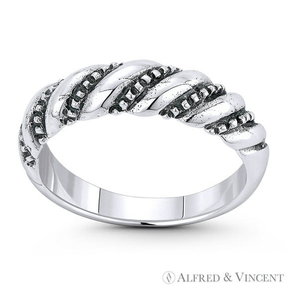 2.5mm to 4.7mm Twist-Rope Spiral Right Hand Ring Stackable Band in Oxidized .925 Sterling Silver