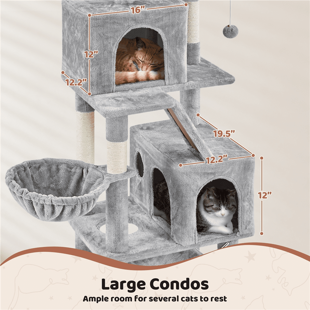 Yaheetech 71''H Multi-Level Cat Tree Tower with Condos, Light Gray
