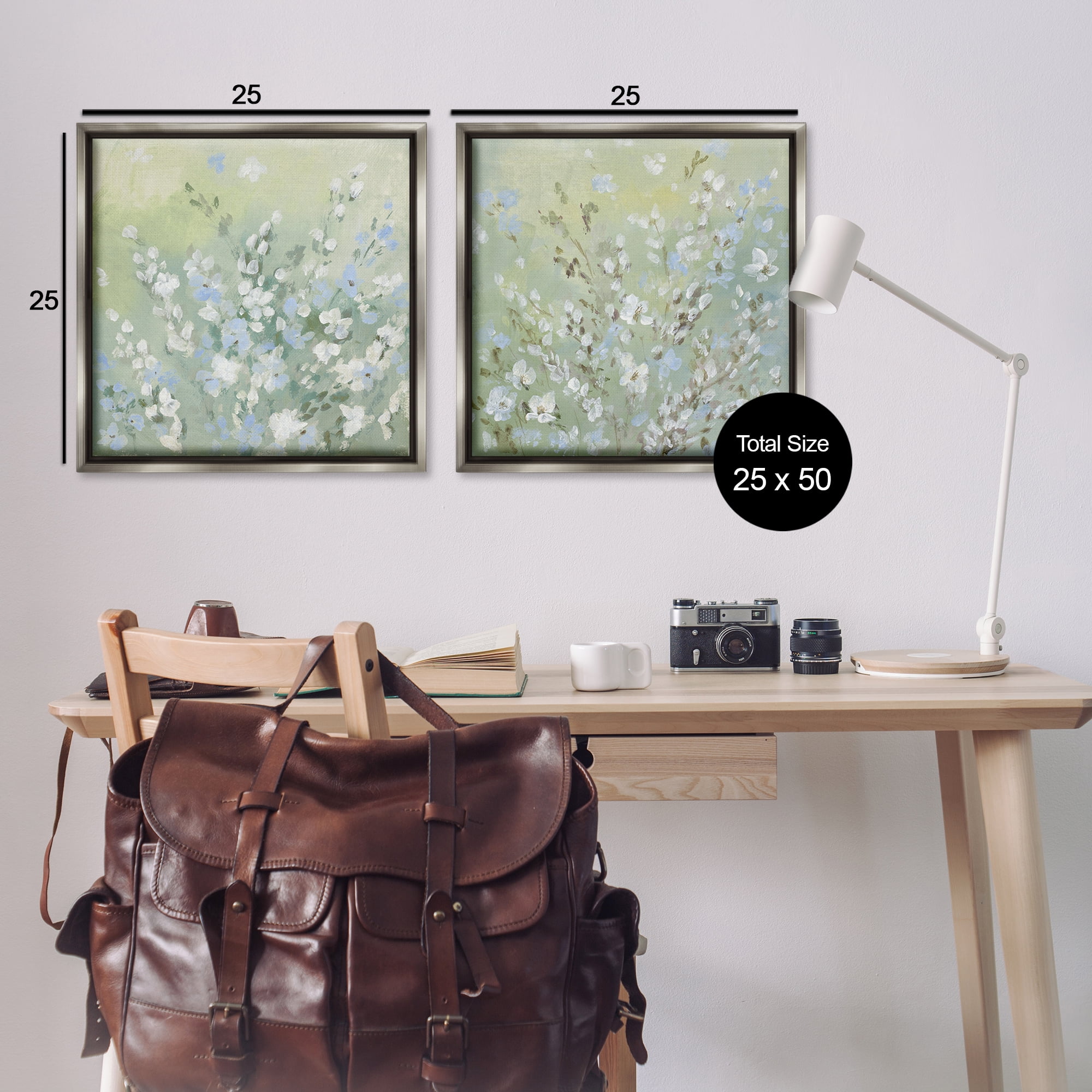 Stupell Industries Wispy Willows Blooms Floral & Botanical Painting Gray Floater Framed Canvas Art Print Wall Art, 25 x 25, Set of 2