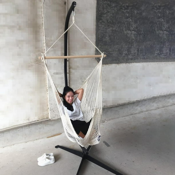Chaise hamac balançoire avec Kit de matériel de suspension, chaise  suspendue en corde de coton tricotée à la main avec bande lumineuse pour  intérieur