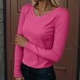 thumbnail image 2 of idosla Long Sleeve Shirts for Women V Neck Ribbed Knit Fitted Fall Basic Tshirts Going Out Tops 2025 Casual Trendy Clothes (Hot Pink, L), 2 of 5