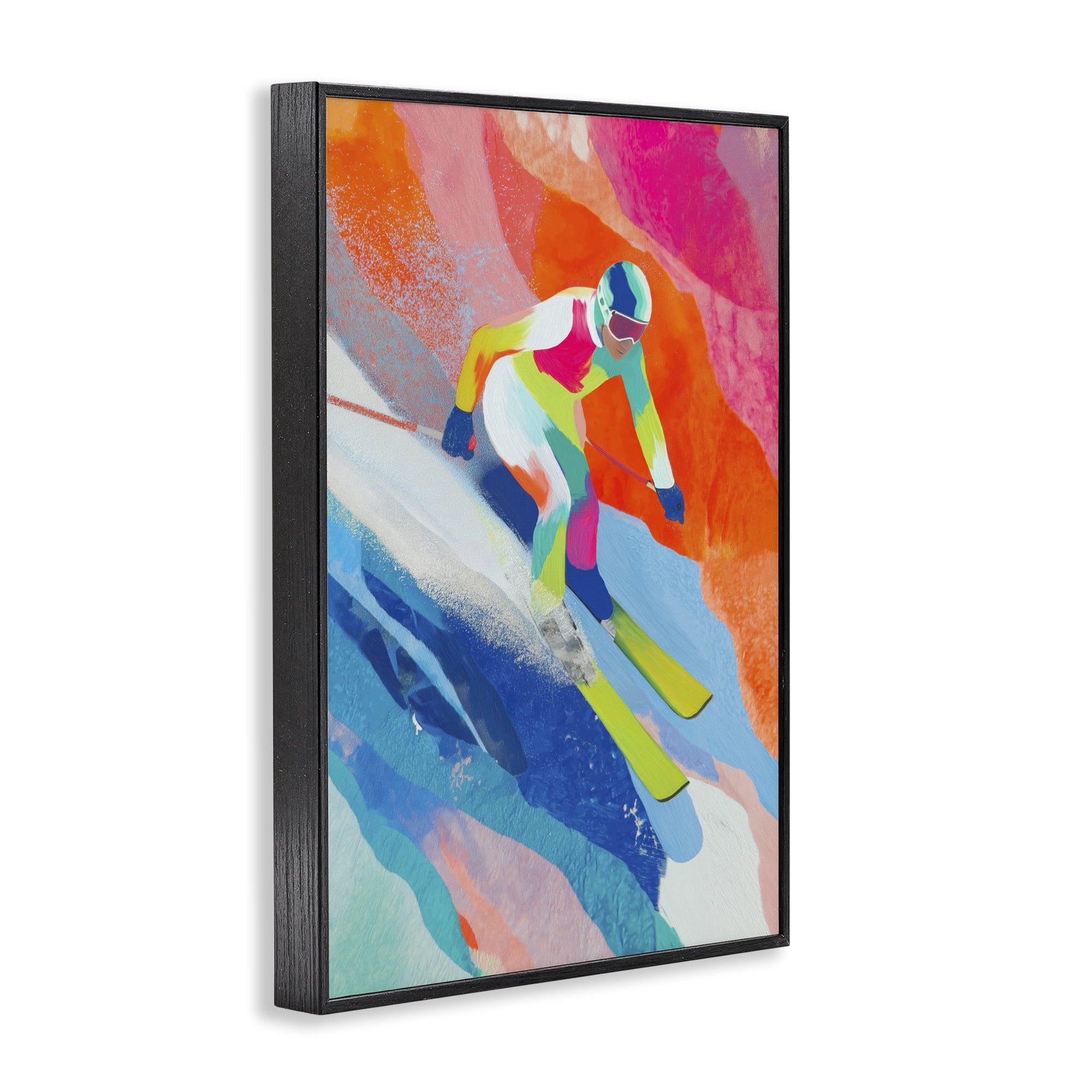 Stupell Industries Skiing Down Neon Slopes Black Framed Giclee Art, design by Chromatic Storm Studio