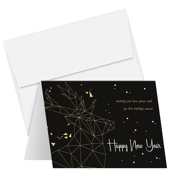 2026 Happy New Year Holiday Greeting Cards – Blank Xmas Fold Over Cards & Envelopes, Love Peace Joy – For Christmas and New Year’s Gift & Presents | 25 Per Pack | 4.25 x 5.5” (A2 Size)