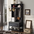 thumbnail image 2 of 3-in-1 Hall Tree, Coat Rack with 2 Drawers and 4 Metal Hooks, Entryway Bench with Top Shelf and Padded Seat, Hallway Coat Rack with Shoe Bench for Livng Room Bedroom, Black, 2 of 9