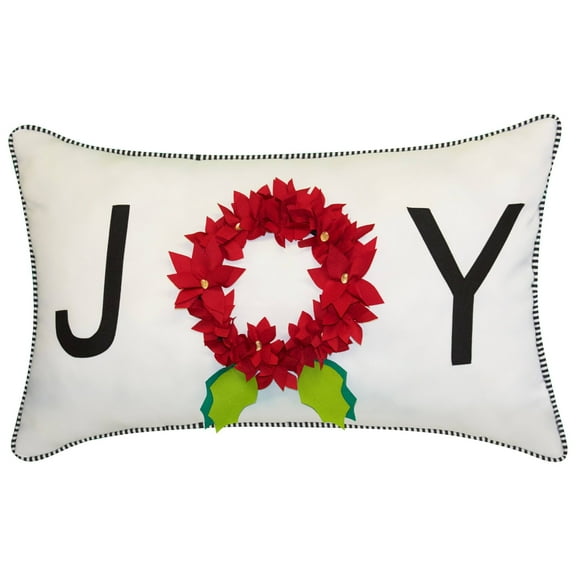 14"x24" Oversized Holiday 'Joy' Lumbar Throw Pillow White: Festive Indoor/Outdoor Decor, Zipper Closure