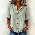 thumbnail image 2 of Staron Women's Striped Casual Button-Up Blouse Short Sleeve V Neck Lightweight Summer Tops Fashion Basic Shirt Green XL, 2 of 6
