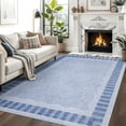 thumbnail image 3 of Nanan 10'x14' Machine Washable Area Rug Classic Solid Striped Wavy Border Non-Slip Indoor Floor Carpet for Living Room Bedroom Entryway, Light Blue, 3 of 8