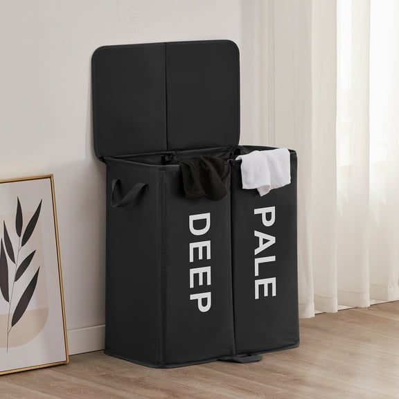 Lifewit 136L Double Laundry Hamper with Lid and Removable Laundry Bags, Large Divided Hamper Black