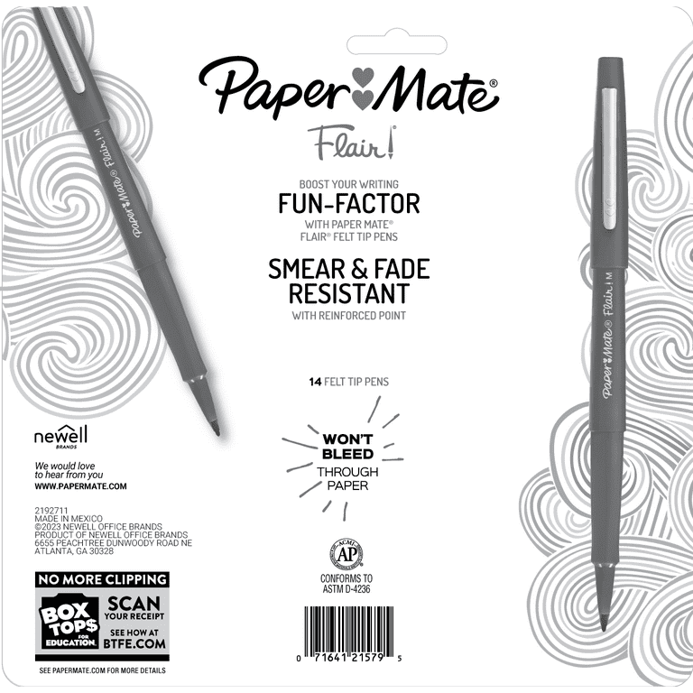 Great Value, Paper Mate® Flair Felt Tip Porous Point Pen, Stick, Bold 1.2  Mm, Assorted Ink Colors, White Pearl Barrel, 16/Pack by Sanford