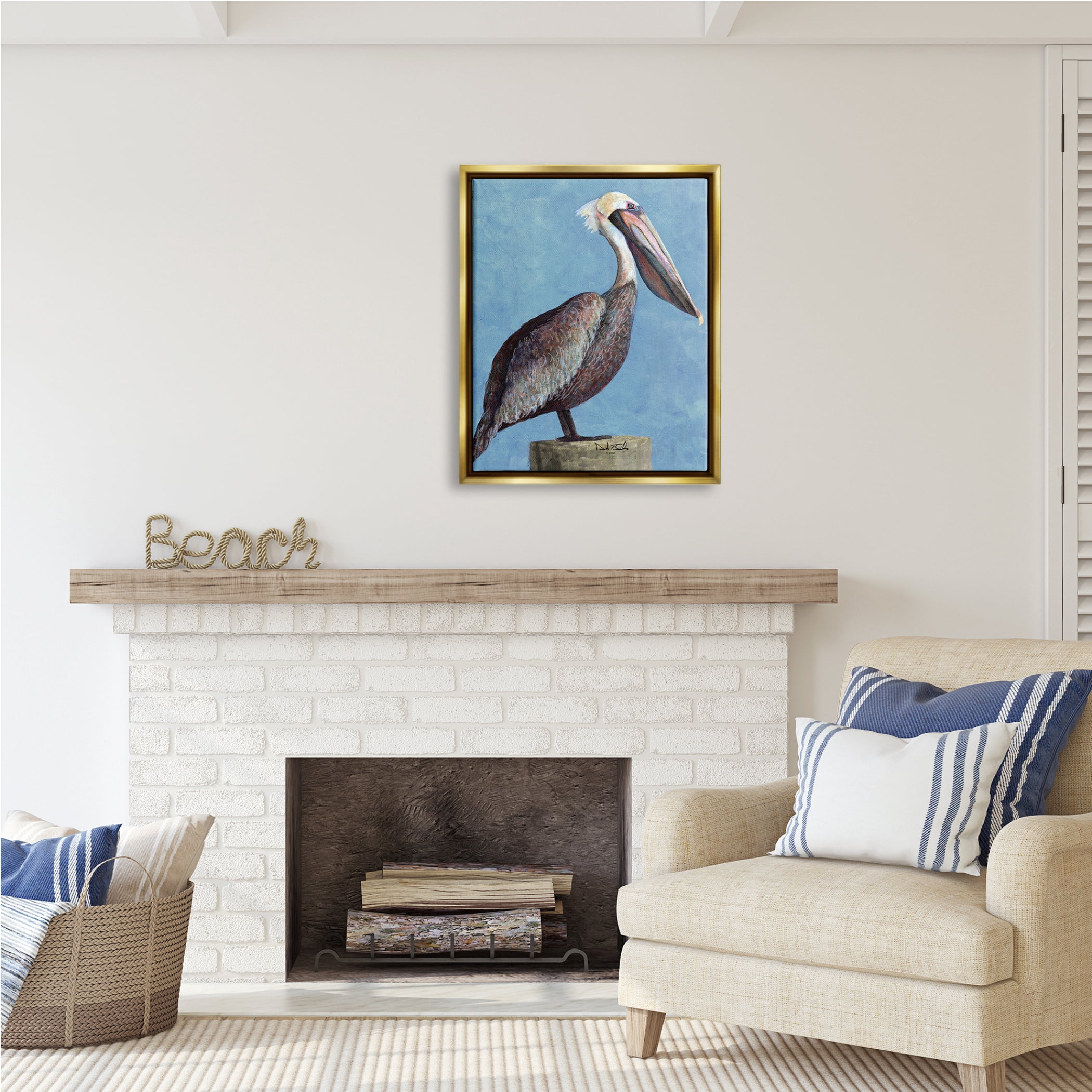 Stupell Industries Blue Pelican Portrait Animals & Insects Painting Gold Floater Framed Art Print Wall Art, 25 x 31