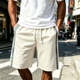 thumbnail image 2 of FINALGANG Mens Elastic Drawstring Plaid Side Stripe Knit Casual Shorts Summer Daily Regular Fit Breathable Side Pocket Walking Sport Bottoms For Men Beige L, 2 of 4