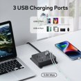 thumbnail image 5 of Regleta de enchufe plano – TROND cable de extensión ultrafino con 3 cargadores USB, estación de carga de escritorio de 3 salidas de CA, soporte de pared, compacto para el hogar, banco de trabajo, elem, 5 of 5
