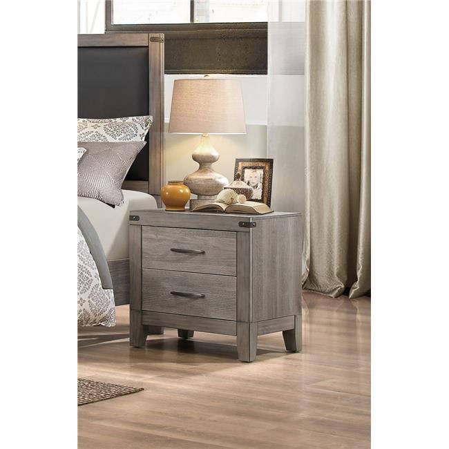 Benzara 2 Drawer Wooden Night Stand With Metal Handle, Weathered Gray ...