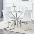 thumbnail image 4 of LUFTUT 5-Piece 36.6 Inch Round Dining Table Set for 4, Modern Glass Top Kitchen Table with 4 White PU Chairs, Silver Chrome Base Minimalist Dinner Set for Small Spaces, 4 of 8