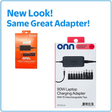 ONN 90W LAPTOP CHARGER WITH 10 INTERCHANGEABLE TIPS, 10FT POWER CORD, FOR HP, DELL, LENOVO, GREY