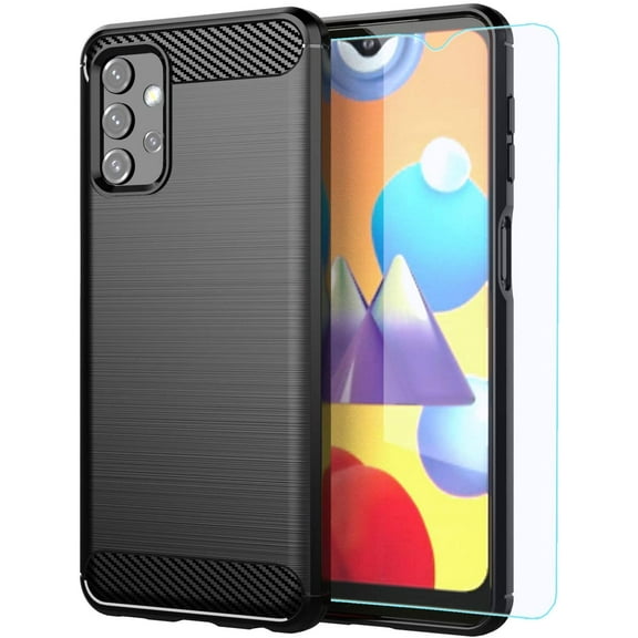 Samsung A32 5G case,Galaxy A32 5G case,with HD Screen Protector, Soft TPU Slim Fashion Non-Slip Protective Phone Case Cover for Samsung Galaxy A32 5G (Black Brushed TPU)