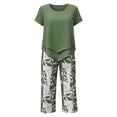 thumbnail image 7 of Krdevn Womens Casual 2 Piece Outfits Short Sleeve Irregular Top Leaf Print Capri Pants Summer Daily Wear Set,S, 7 of 7