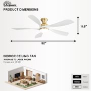 Sofucor 52 Inch Smart Ceiling Fan with Light, Flush Mount Low Profile Ceiling Fan with Remote & App Control, 35W DC Motor, 5 Blades, Dimmable LED, Reversible