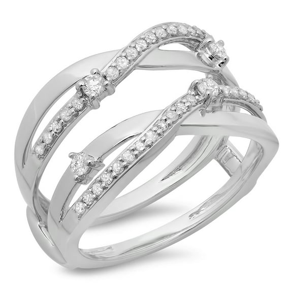 Dazzlingrock Collection 0.40 Carat (ctw) 10K Round Diamond Ladies Wedding Band Enhancer Guard Double Ring, White Gold, Size 7