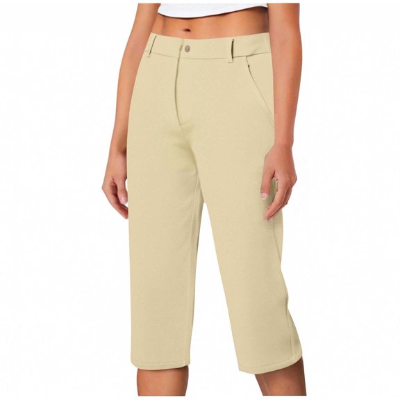 Njagoc3 Womens High Waist Capri Pants, Loose Fit, Solid Color, Casual Summer Daily & Office Wear