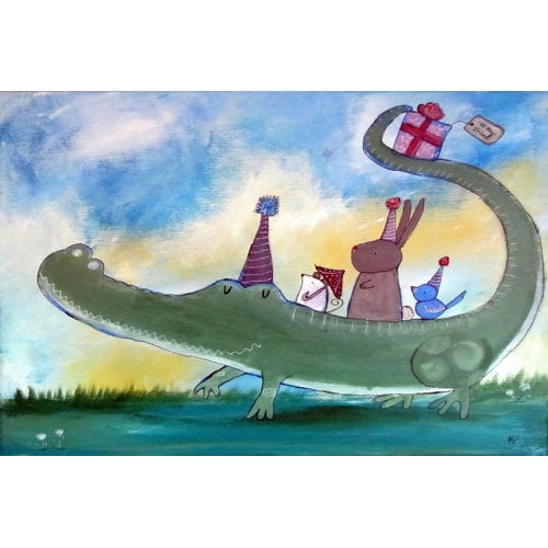 Marmont Hill "Alligator Birthday" by Andrea Doss Painting Print on Wrapped Canvas