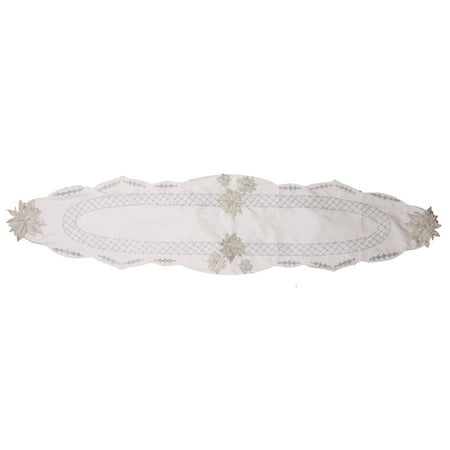 

16 x 68 White Floral Hand Beaded Table Runner with Scallop Edge