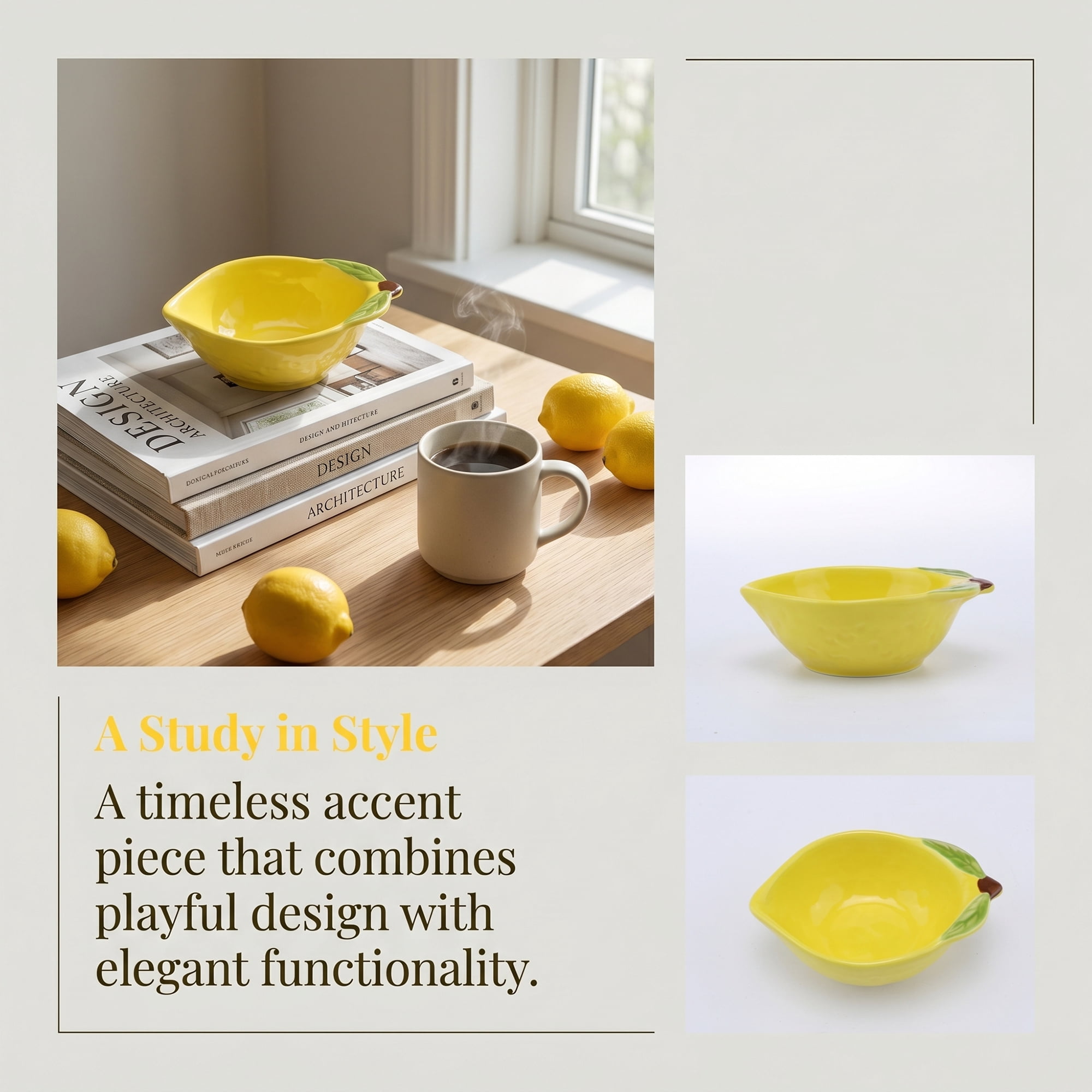 Unique Bargains Cute Lemon Shaped Ceramic Small Citrus Bowl Yellow 4.9" x 3.5" x 1.6"