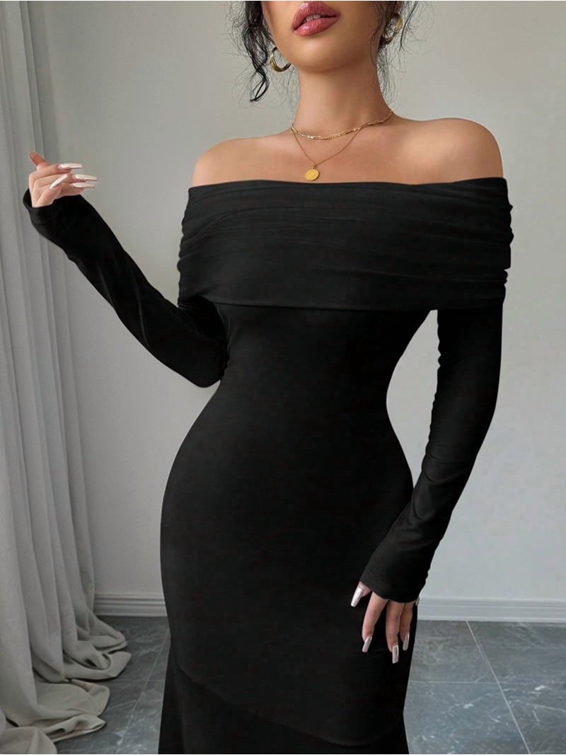 Women'S Long Sleeve Off the Shoulder Bodycon Dress Elegant Maxi Dress  Cocktail Prom Dresses Black L - Walmart.com