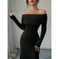 thumbnail image 6 of Women'S Long Sleeve Off the Shoulder Bodycon Dress Elegant Maxi Dress Cocktail Prom Dresses Black L, 6 of 7
