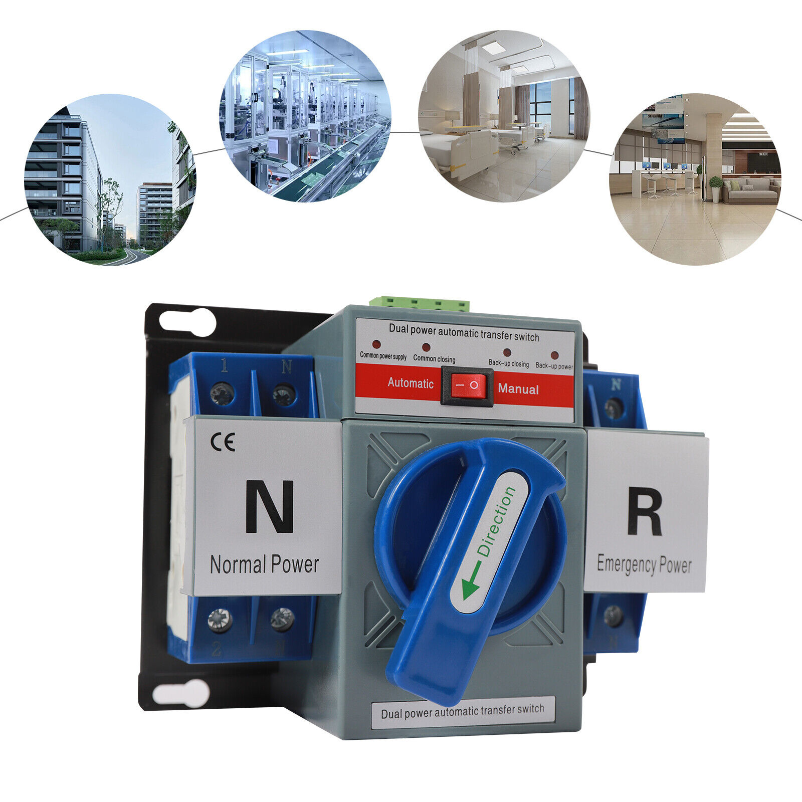 63A  2P Blue Dual Power Automatic Transfer Switch Normal and Standby Power Conversion