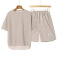 thumbnail image 4 of Puliio Men's Summer Waffle Knit Pajamas Set Short Sleeve Crew Neck Top & Shorts With Pockets Sleepwear Sets 2 Piece, 4 of 4